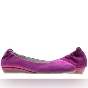 Chocolate Blu Suede Fuschia Virgo Ballet Wedge Shoes